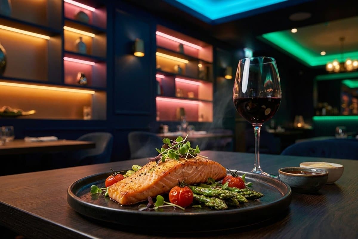 Elegant restaurant dining scene with a beautifully plated meal